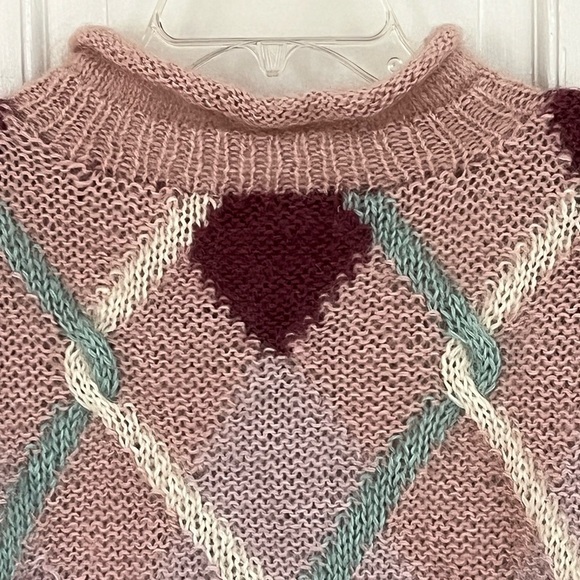 VINTAGE 80’s Argyle Design Mohair Blend Sweater Size Medium Retro Warm - Picture 6 of 12
